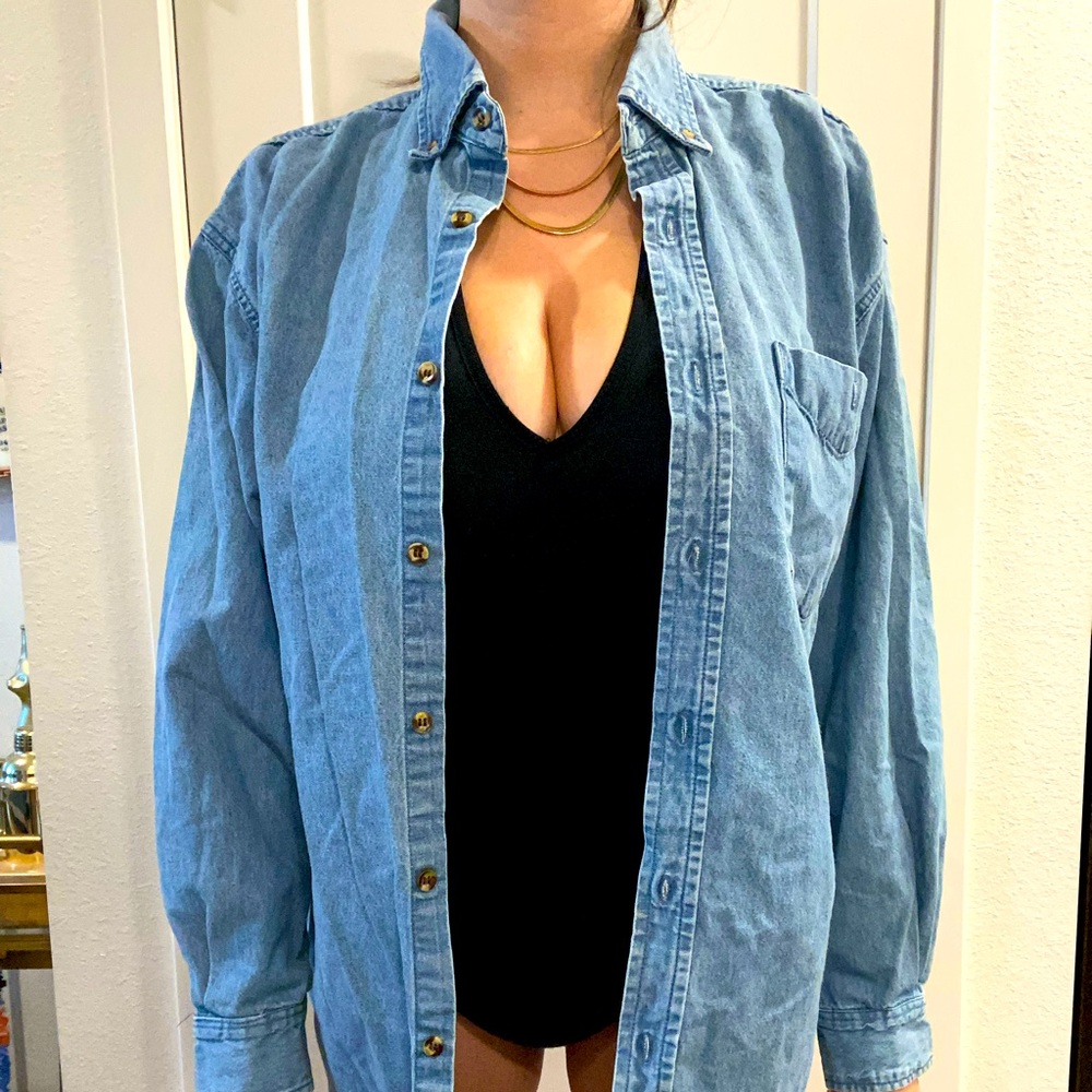 Vintage denim long sleeve button down shirt